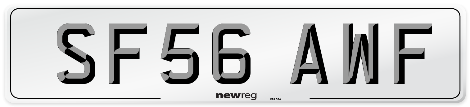 SF56 AWF Number Plate from New Reg